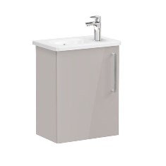 Vitra Root 66345 Lavabo Dolabı, Kapaklı, 45 Cm, Kompakt, Sağdan Armatür Delikli, Parlak Sahra Beji, Yuvarlak Lavabolu, Sol